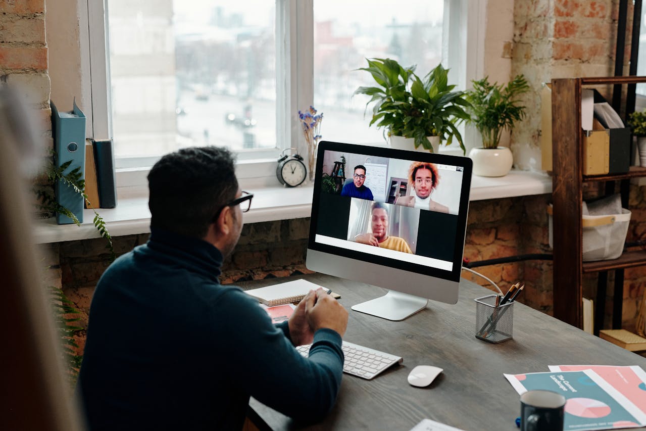 Person happily on a video call